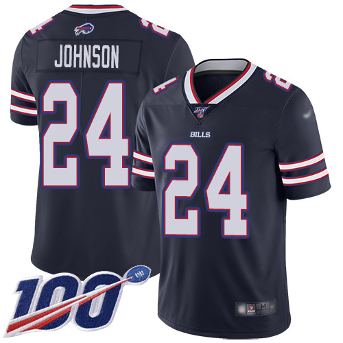 Men Buffalo Bills 24 Taron Johnson Limited Navy Blue Inverted Legend 100th Season NFL Jersey